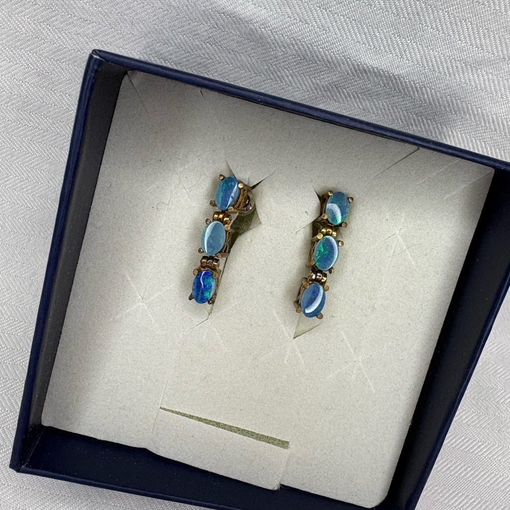 Genuine Australian Boulder Opal Drop Earrings | Rich Gold-Tone Bronze